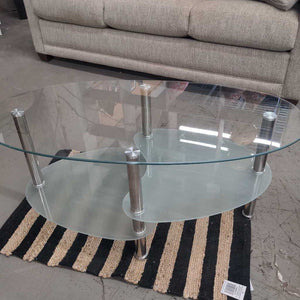 Oval Glass Coffee Table w Chrome Base