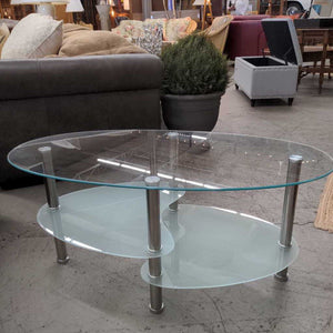 Oval Glass Coffee Table w Chrome Base