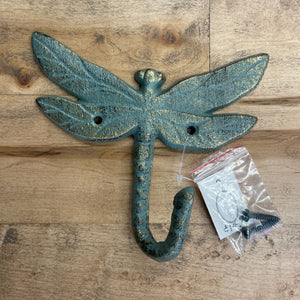 Dragonfly Wrought Iron Hook Verdigris IRONAGE 272