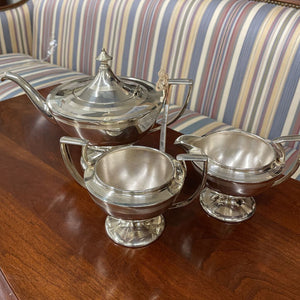 Art Deco Silver Plated Tea Pot w Cream & Sugar