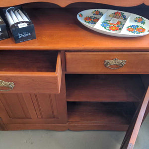 Refinished Antique Maple Hutch w Carved Upper - Lead Glass Cupboards