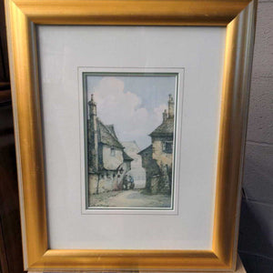 Couple in the London Village by George H. Downing in Gold Frame