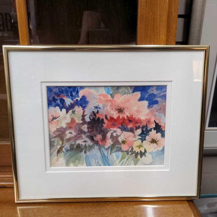 Pink & Purple Flowers Print in Gold Frame