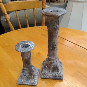 Rustic Taper Candle Holder PAIR - Grey Stone