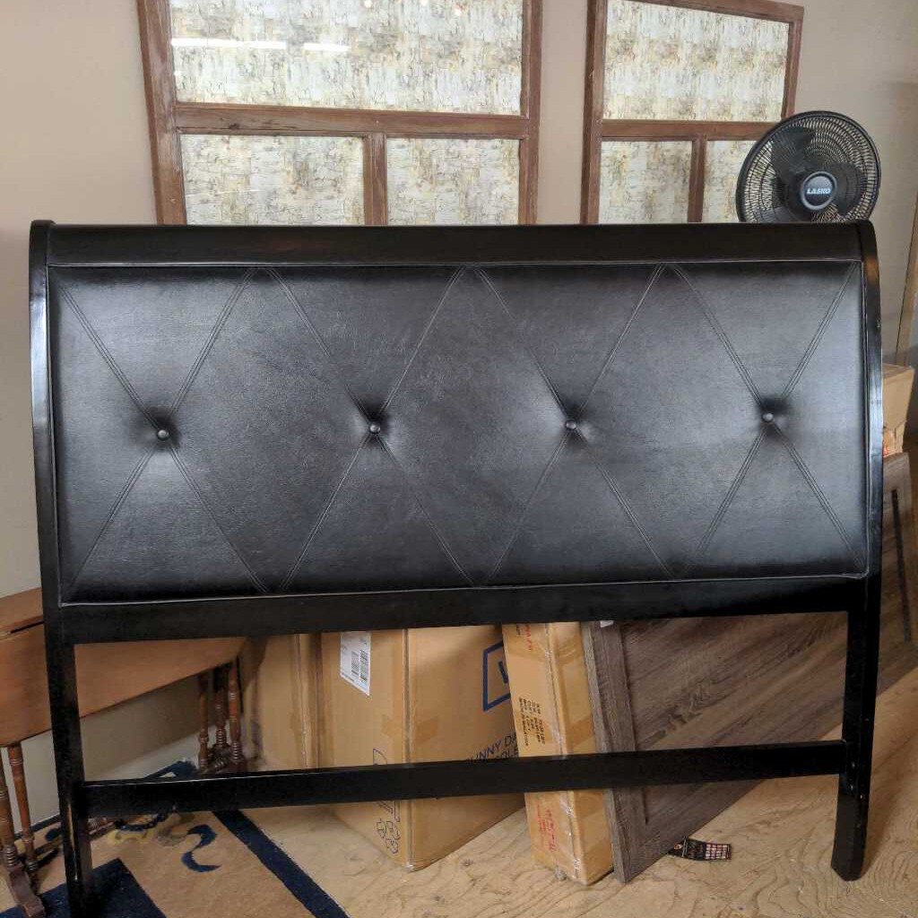 Leather Queen Bed Frame - HB FB Side Rails Slats