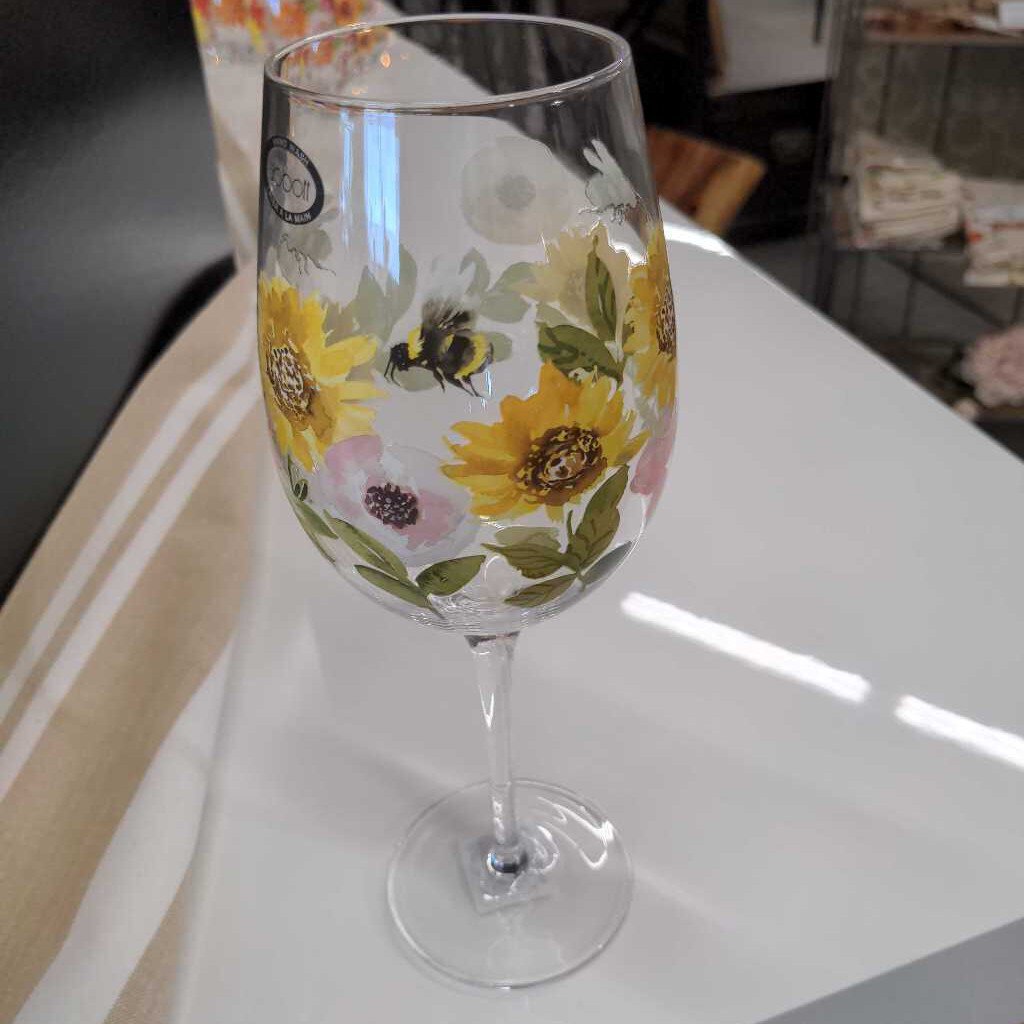 Sunflowers & Bees Wine Glass MIRASOL GOB