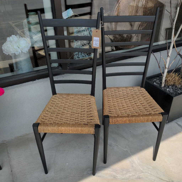 Italian Black Ladder Back Chair w Nat. Rope Weave Seat PAIR