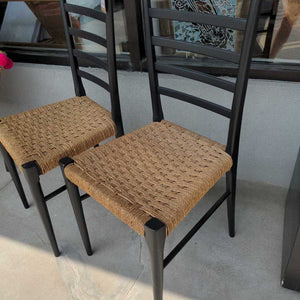 Italian Black Ladder Back Chair w Nat. Rope Weave Seat PAIR