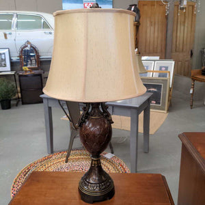 Bronze Accent Table Lamp w Beige Bell Shade