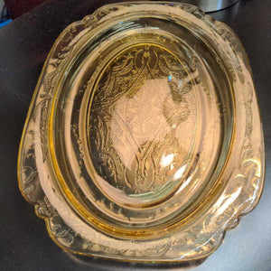 Yellow Depression Glass - Oval Platter w Scalloped Edges