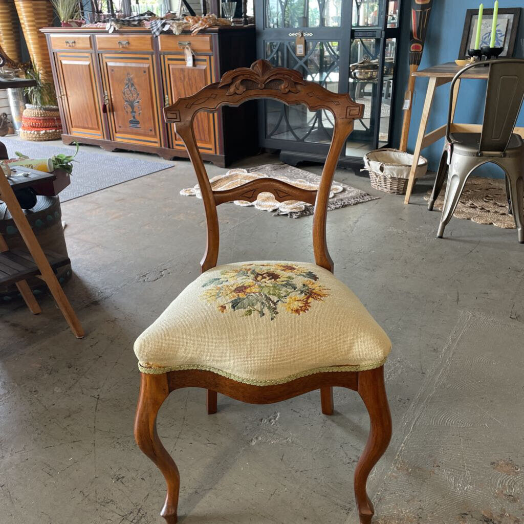 Needlepoint Covered Chairs w Wood Back