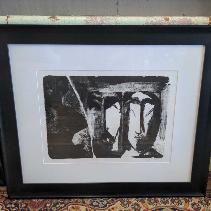 'King & Queen' ORIGINAL Black & White Signed Abstract in Black Frame