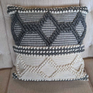 Woven Wool Grey/Cream Accent Cushion Pillow