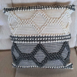 Woven Wool Grey/Cream Accent Cushion Pillow