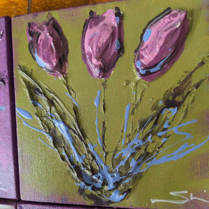 LOCAL ARTIST (Doslinger) Acrylic Canvas Set of 4 - Tulips/Dragonfly