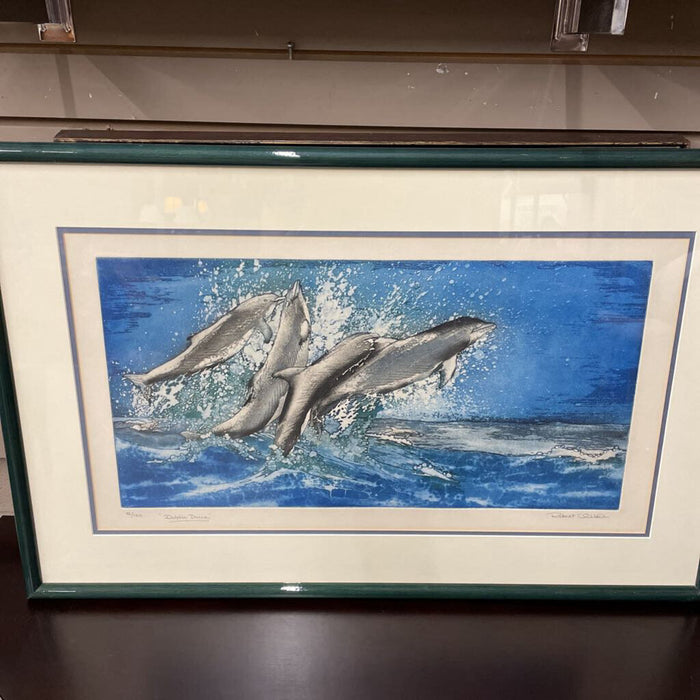 'Dolphins Dancing' Etched Watercolour Print by Robert Clibbin