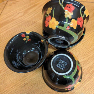 Handpainted Asian Tea Cups - Black w Flowers - Set of 4