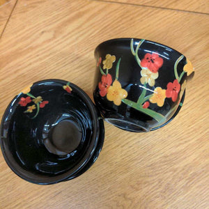 Handpainted Asian Tea Cups - Black w Flowers - Set of 4