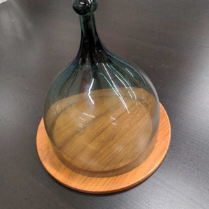 Teak Cheese Plate w Green Glass Dome Lid