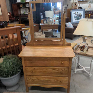 Antique Maple 3 Drawer Dresser w Swing Mirror