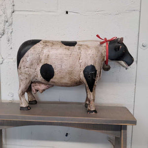 Antique Wood Carved Holstein Cow