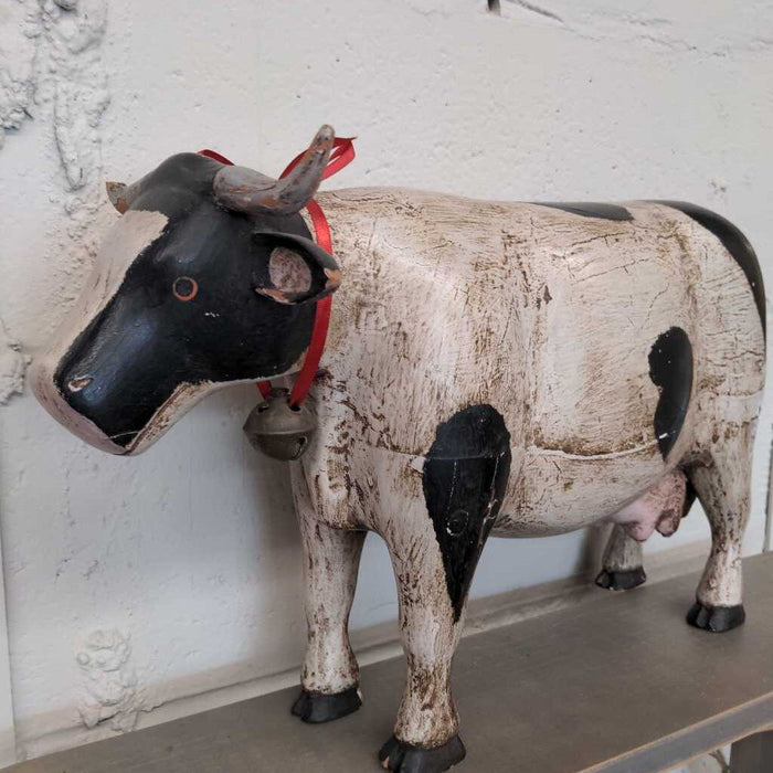 Antique Wood Carved Holstein Cow