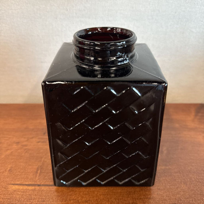 Black Glass Square Vase/Ink Well - No Lid