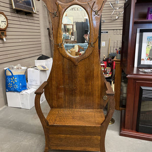 Antique Hall Stand w Seat & Coat Hooks