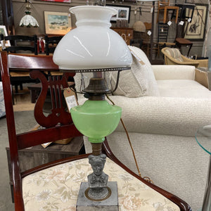 Antique Victorian Eugenie Tiered Lamp - Green & White Shade