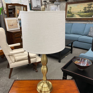 Brush Gold Metal Lamp w Cream Drum Shade