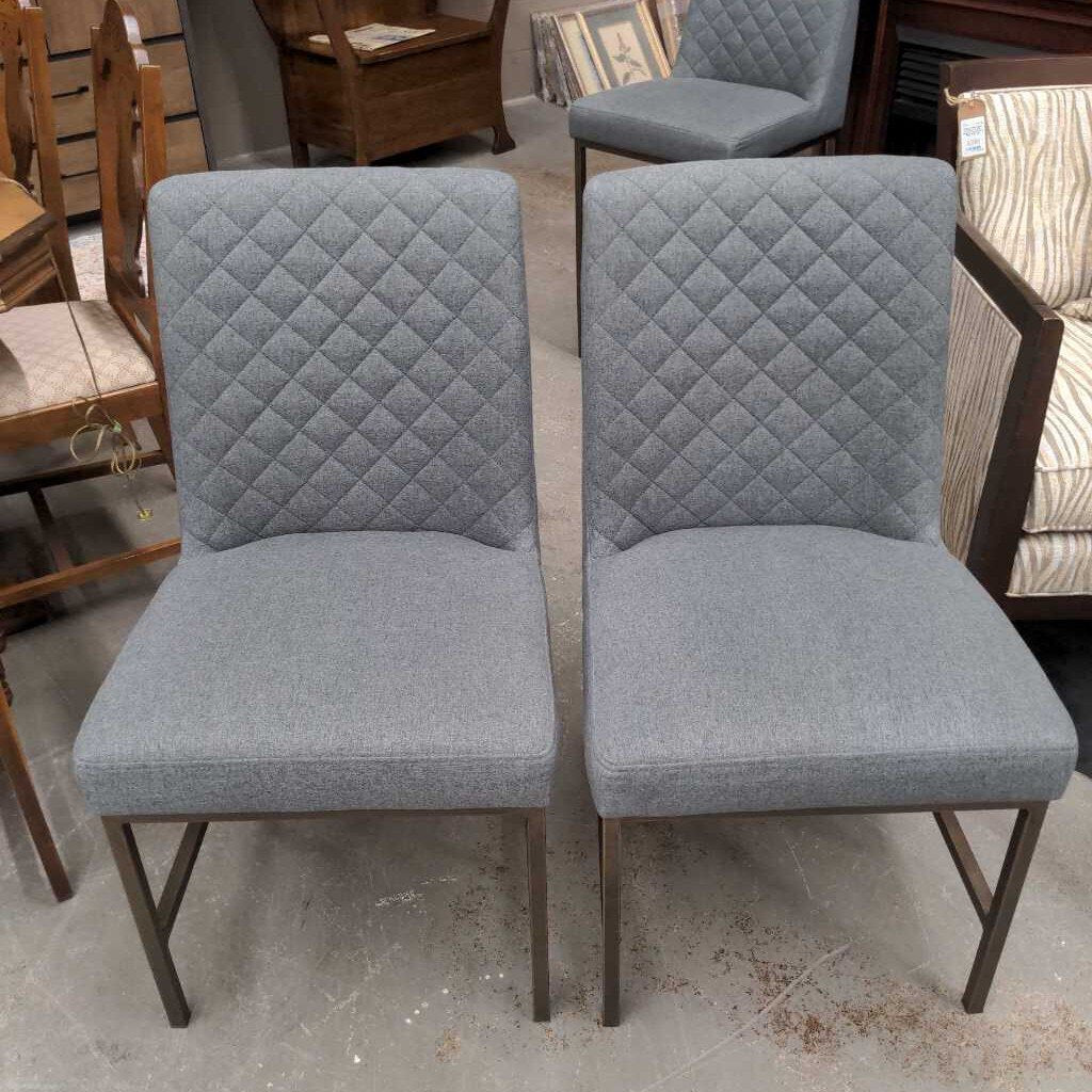 PAIR - Sunpan Leighland Dining Chairs Grey Fabric on Metal Frame