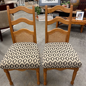 Pair - Solid Oak Dining Chair w Cone Back - Taupe/Brown Fabric