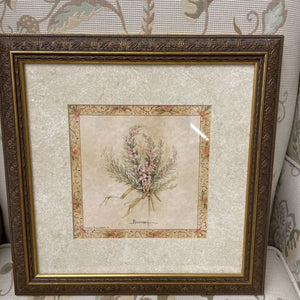 Botanical Print w Gold Frame - "Rosemary"