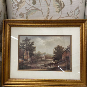 Farmer w Family in Ornate Gold Frame - by R. Cavalle