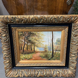 Original Oil on Canvas "Down The Lane" w Ornate Gold Frame