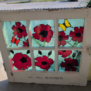 "We Will Remember" Stained Glass in Antique Window Frame By Bonita Bell