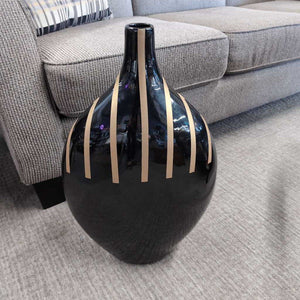 Black Ceramic Floor Vase w Gold Chevrons