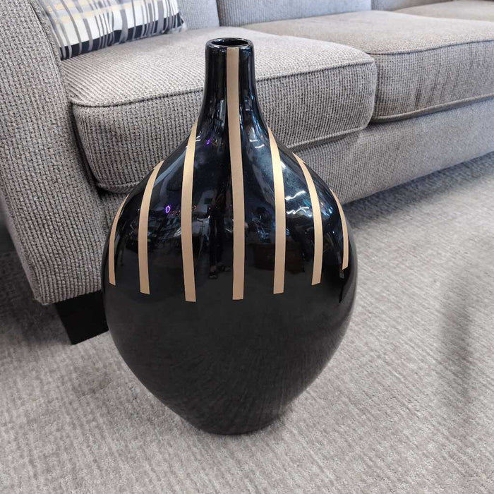 Black Ceramic Floor Vase w Gold Chevrons