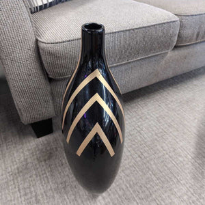 Black Ceramic Floor Vase w Gold Chevrons