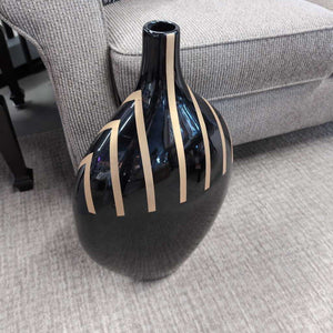 Black Ceramic Floor Vase w Gold Chevrons