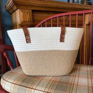 Jute & Cream Market Bag w Handles - 5125