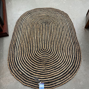 Jute & Black Stripe Oval Rug 4239