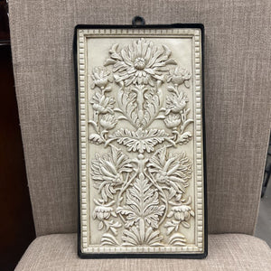 Cream Ceramic Flower Mold Wall Art w Metal Frame