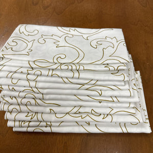 Set of 12 Napkins - White w Gold Stitching