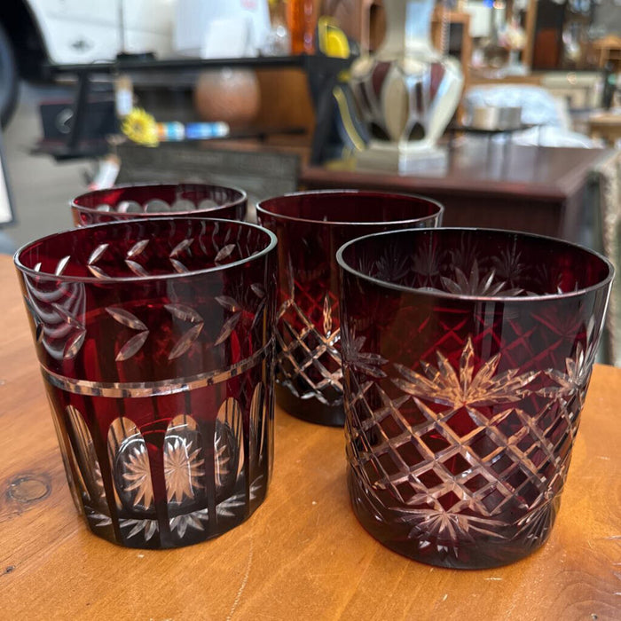 Red Lead Cut Crystal Tumblers - Set of 4