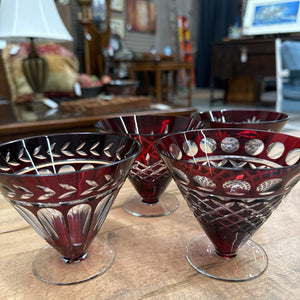 Red Lead Cut Crystal Sorbet Dishes- Set of 4