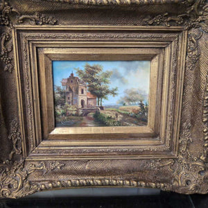 Original Oil - "The Villa" on Panel Board in Gold Ornate Frame