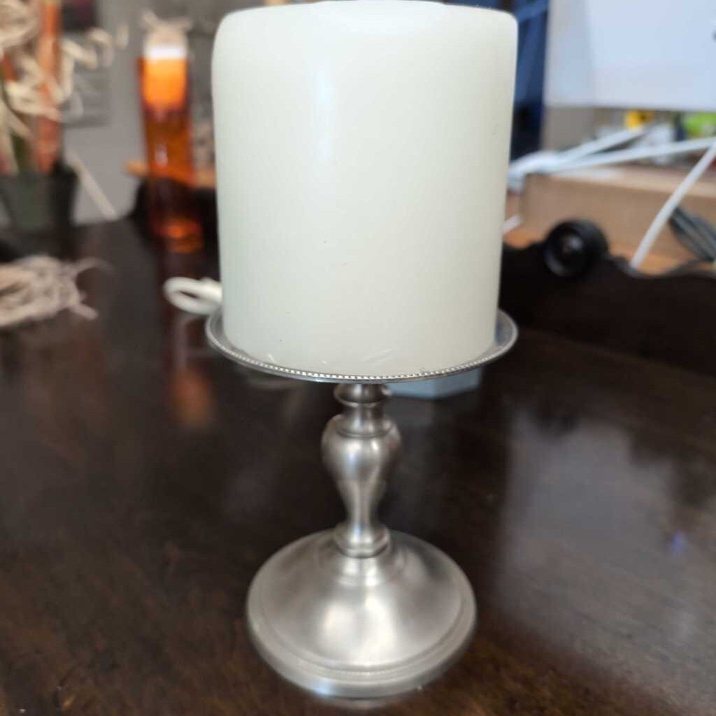 Brushed Metal Pillar Candle Holder