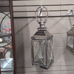 Tall Silver Hanging Lantern w Door