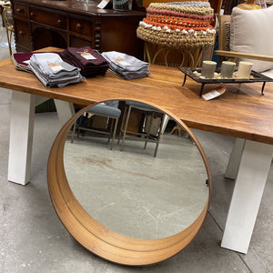 Round Mirror w Walnut Wood Trim